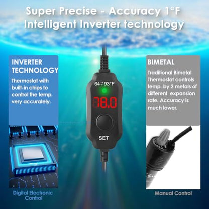50W Compact Aquarium Heater for 5-10 Gallon Tanks | Super Short Submersible Fish Tank Heater with LED Digital Thermostat, Dry-Run & Overheat Protection, Memory Function - size: For Tanks 5-10 Gal