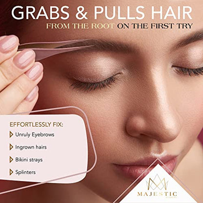 Majestic Bombay Fine Point Tweezers for Women and Men – Splinter Ticks, Facial, Brow and Ingrown Hair Removal–Sharp, Needle Nose, Surgical Tweezers Precision Pluckers best tweezers for chin hair - color: Rose Gold