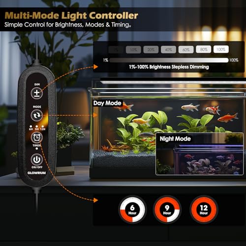GLOWRIUM Aquarium Light, LED Full Spectrum Freshwater Fish Tank, infinitely dimmable, Fish Tank Light with auto-on/Off Timer (36-41 in) - size: 36-41 in
