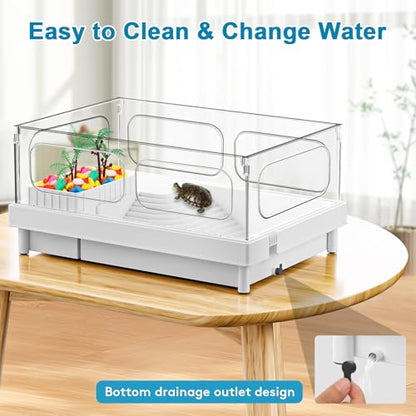 Turtle Tank - Starter Aquarium with Brush, Easy to Install & Clean, for Turtles, Crabs, Small Reptiles - color: White, size: Tank