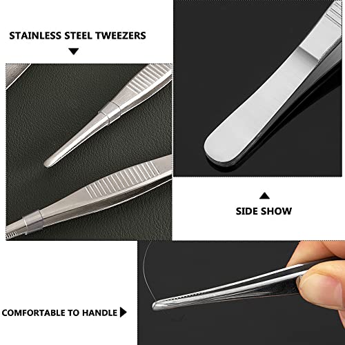 Stainless Steel Tweezers with Serrated Tip Aquarium Polished Long Handle Precision Tweezers for Craft, Electronics Fish Tank Plants Reptile Feeding Tongs with Round Tip 20cm 2pcs