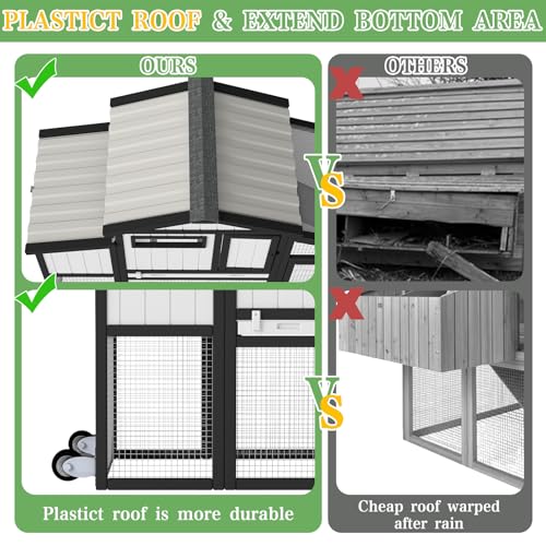 Chicken Coop and Run with Wheels, Portable Two Story Rabbit Hutch Indoor Outdoor, Wooden Hen House with Nesting Box, Ramp & Deep No Leak Pull Out Tray for Chick, Rabbit