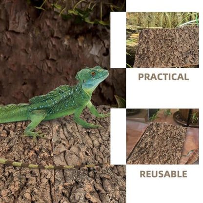 SHINEOFI 4pcs Reptile Bark Decor Wood,11. 8" X 7. 8" Cork Bark Background Natural Terrariums Background Cork Wood Habitat Tank Decoration for Bearded Dragon