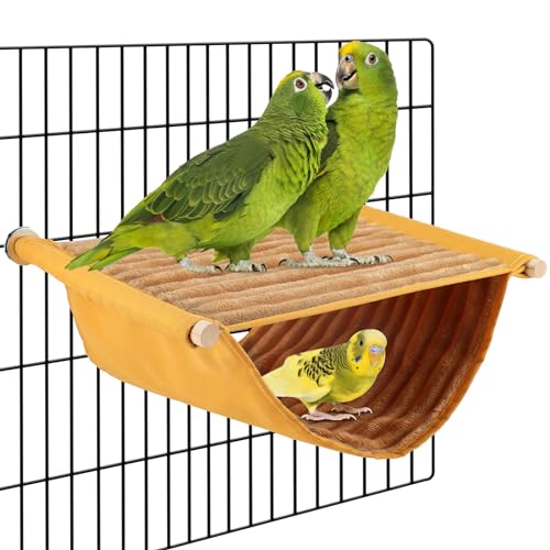 BWOGUE Winter Warm Bird Nest Bed Hanging Hammock Snuggle Hut Parrot House Tent Toy Bird Cage Perch for Parakeet Budgies Cockatiels Lovebird Cockatoo Finch Hamster Chinchilla Guinea Pig(Large, Yellow) - color: Yellow, size: Large (13.56"x9.2")