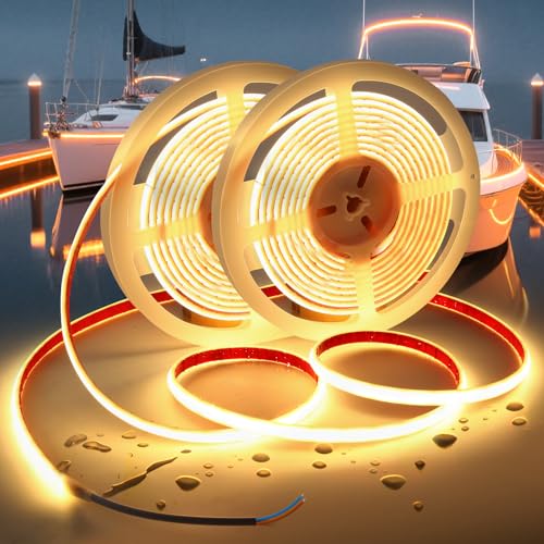 COB LED Strip Lights Warm White 3000K,12V 32.8ft IP67 Waterproof High CRI 95Ra+ Super Bright,Flexible Boat Lights for Fishing Night Outdoor Bathroom Swimming Pool(Power Supply Not Included) - color: Warm White, size: 32.8ft 12V