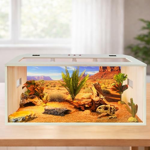 PROLEE Bearded Dragon Tank, 68 Gallons Wooden Reptile Enslosure, Tempered Glass Lizard Tank, Large Bearded Dragon Enclosure with Built-in Lamp Fixture for Lizard - size: 68 gallons