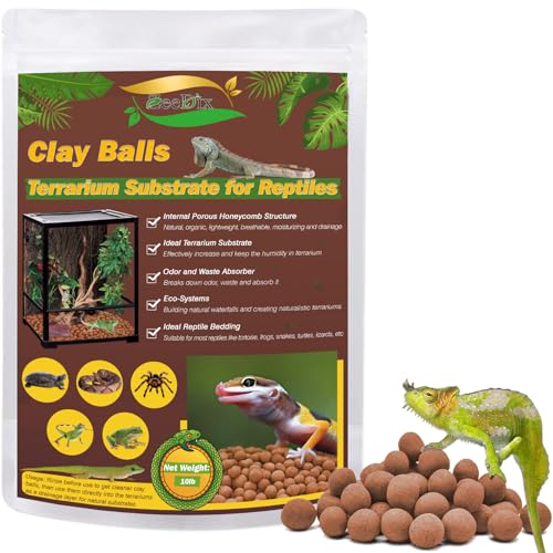 ZeeDix 10 LBS Reptile Substrate Leca Balls - 100% Organic Expanded Clay Pebbles, Ideal Bioactive Terrarium Clay Balls Substrate for Reptile Terrarium Tank, Bearded Dragon, Tortoise, Gecko, Snake &Frog - color: 10LBS