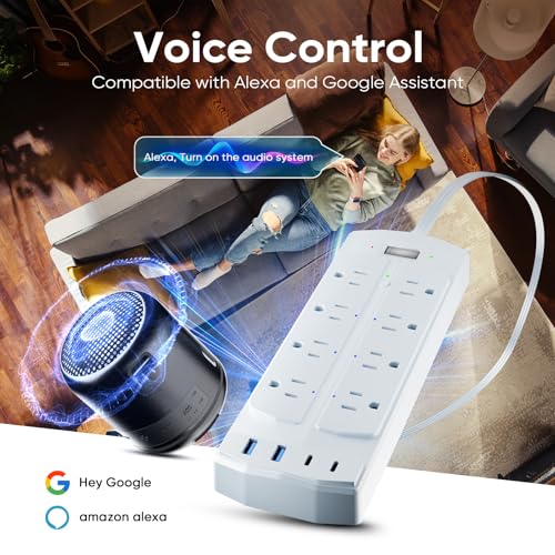 Smart Power Strip, Yozisital Charging Station with 6 Smart Outlets and 4 USB Ports, 5FT Flat Plug Extension Cord for Home Office, Compatible with Alexa & Google Home