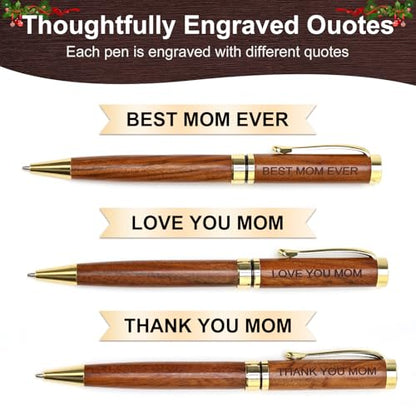 Renawe Cool Wooden Pens with Pen Box Gift for Mom, Mother In Law, Christmas, Mother's Day, Birthday Ideas, Cute Engraved Pens, Unique Presents for New Mom from Daughter Son - color: Mom