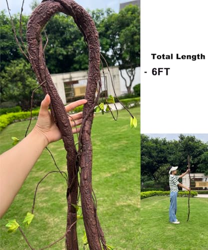 Bendable Artificial Tree Thick Trunk Twigs Cane Climbing Vine Branches with Moss 6Ft Faux Plant Garland for Forest Home Wedding Garden Wall Hanging Decoration 1PC