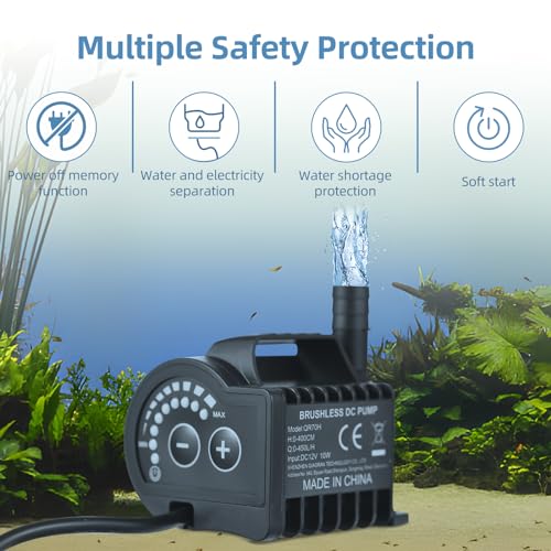 Rengue Submersible, 12V 10W 700L H 8 Levels Adjustable with Suction Cup Base and 5521 DC Female Plug, for Fish Aquarium Pet Drinking Water Garden Pond Fountain (#2) - size: #2