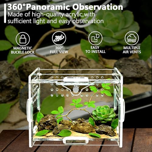 Acrylic Jumping Spider Enclosure - Multi-Purpose Reptile & Insect Habitat Cage with Ventilation for Jumping Spiders,Arboreal Tarantula, Scorpion, Lizard, Snake, Gecko, Snail & Isopod(3.9x3.1x2.7'')