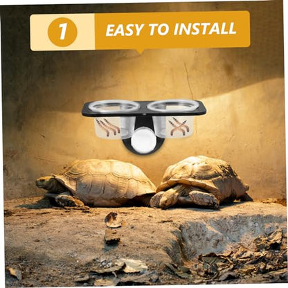 Happyyami Gecko Feeder Ledge Suction Cup Reptile Feeder with 2 Plastic Detachable Bowls Lizard Feeding Dish for Tortoise Spider Food Water Aquarium Tank B