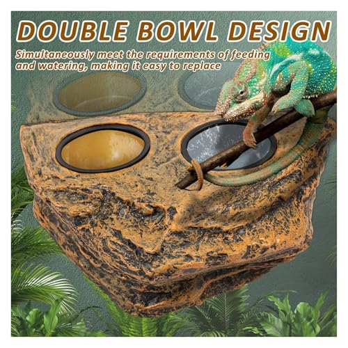 Magnetic Reptile Feeder Ledge Reptile Food Water Dish with 2 Bowl Gecko Lizards Tree Frogs Chameleons Tank Feeder Ledge