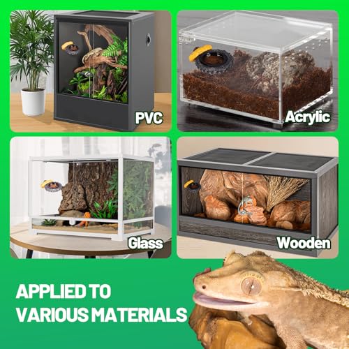 Gecko Gecko Feeder Ledge, Magnetic Reptile Feeding Ledge with 2 Food Bowls, Natural Tire-Design Resin Base for Bearded Dragon, Snake, Frog in Glass/PVC/Acrylic/Wood Tanks