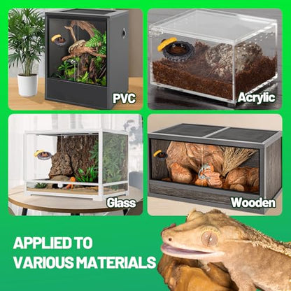 Gecko Gecko Feeder Ledge, Magnetic Reptile Feeding Ledge with 2 Food Bowls, Natural Tire-Design Resin Base for Bearded Dragon, Snake, Frog in Glass/PVC/Acrylic/Wood Tanks