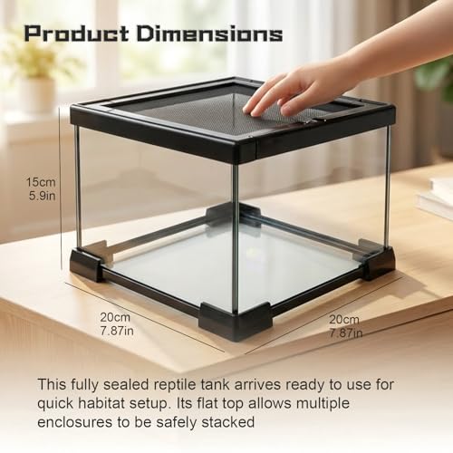 Small Glass Reptile Enclosure,8x8x6 Tarantula Enclosure with Lockable Sliding Screen Top - Full View Insects Breeding Box Small Amphibians Cage for Leopard Gecko, Frog, Hermit Crab, Isopods - color: Glass, size: 8x8x6