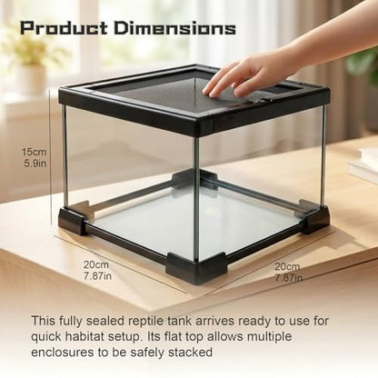 Small Glass Reptile Enclosure,8x8x6 Tarantula Enclosure with Lockable Sliding Screen Top - Full View Insects Breeding Box Small Amphibians Cage for Leopard Gecko, Frog, Hermit Crab, Isopods - color: Glass, size: 8x8x6