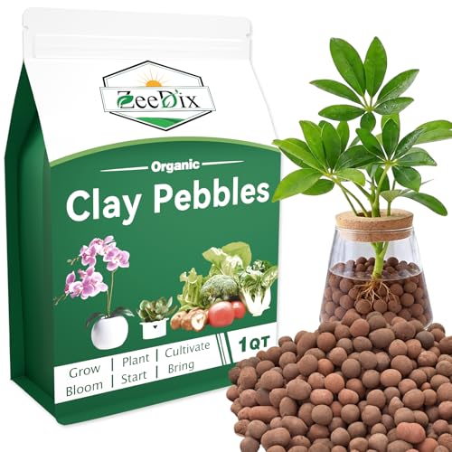 ZeeDix 1QT Leca Clay Pebbles for Plants, 4mm-16mm Clay Balls Hydroton Leca Balls for Hydroponic Growing Gardening Orchids Drainage Decoration Aquaponics - color: Clay Pebbles, size: 1 qt