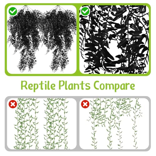 Hamiledyi Reptile Plants Hanging Terrarium Plants 6 Pack Fake Artificial Leaves with Suction Cup for Snake, Lizard, Chameleon (Red & Green & Black) - color: 2 Pcs Black +2 Pcs Red + 2 Pcs Green Reptile Plants
