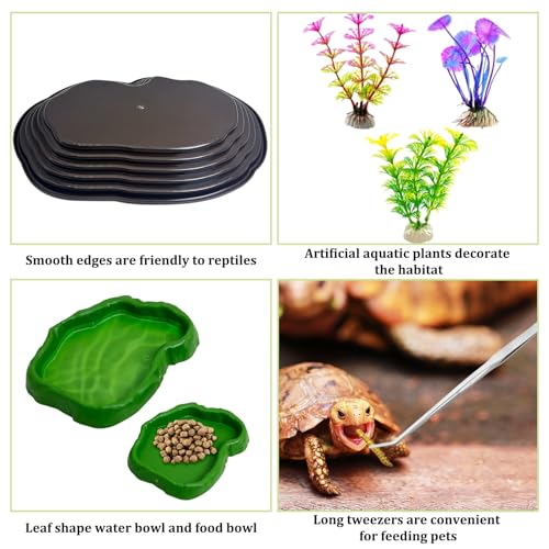 Reptile Bathing Pool 7 Pcs Tortoise Water Dish with Ramp Extra Large Turtle Feeding Bowl with Steps Reptile Food & Water Dishes 2-in-1 Gecko Habitat Decoration Accessories Lizard Bath Tub