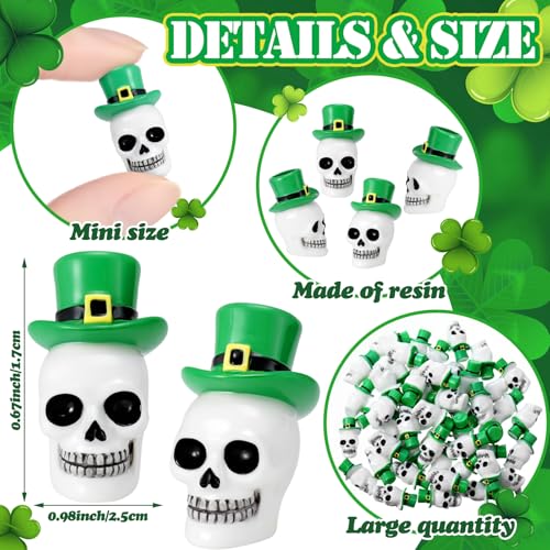 VioraWhite 50 Pcs St. Patrick's Day Mini Resin Skulls Miniature Resin Tiny Skulls Figures with Green Hat Landscape Aquarium Garden Desktop Ornaments Ornament DIY Decoration for Party Supplies - style: Irish