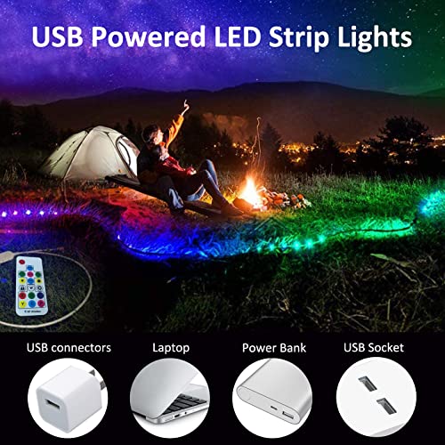 LED Strips Lights USB Powered Rainbow Chasing RGB LED Lights Strip LED TV Backlight Strip with 17-Key RF Remote Color Changing Strip Lights Waterproof IP65 LED Rope Lights LED Lights 2M 6.54FT - size: Dream Color+6.56FT/2M