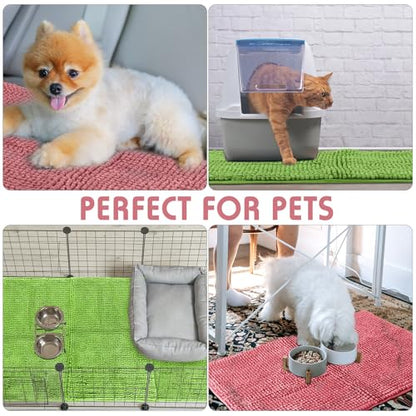 Amylove 4 Pcs Guinea Pig Cage Liner 16 x 24 Inch Washable Chenille Pee Pads Pet Dog Cat Bedding Training Mat Reusable for Small Animals Puppy Bunny Hamster Chinchilla - color: Green Pink, size: 16 x 24 Inch, style: Low Pile Chenille