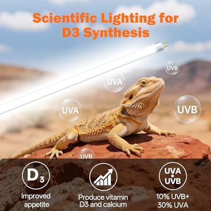 T5 UVB Reptile Light Fixture Combo Kit 8W: 10.0 HO UVB Light for Reptiles Terrarium Hood Comes with UVB Lamp, 12'' Linear UVB Light Bar for Desert Bearded Dragon,Turtle,Gecko - UV Sensor Test Card - size: 12.4INCH-10.0