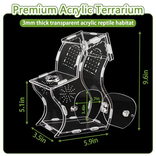 Premium 3mm Acrylic Terrarium for Jumping Spiders & Tarantulas | 5.9"x9.4"x3.5" Tall Arboreal Enclosure with Magnetic Doors & 1mm Micro-Vents | Escape-Proof Habitat for Mantis, Reptiles, Frogs