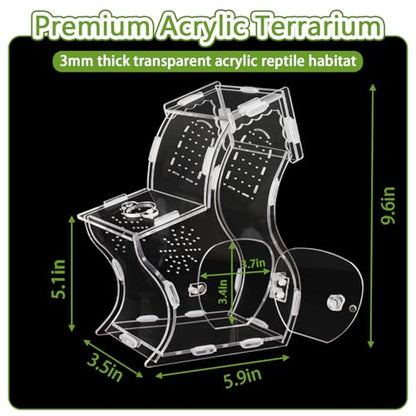 Premium 3mm Acrylic Terrarium for Jumping Spiders & Tarantulas | 5.9"x9.4"x3.5" Tall Arboreal Enclosure with Magnetic Doors & 1mm Micro-Vents | Escape-Proof Habitat for Mantis, Reptiles, Frogs