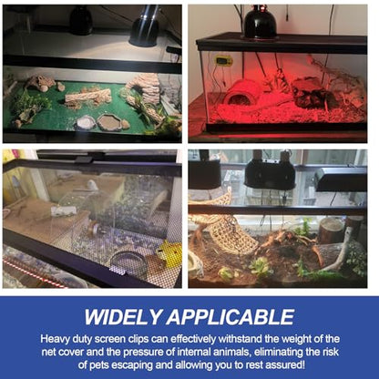 6PCS Large Reptile Tank Clips, Terrarium Covers Heavy Duty Screen Clips for 30Gallons or Larger, Reptile Aquarium Lid Clip, Screen Tank Metal Clip Escape for an Array of Reptiles from Terrarium