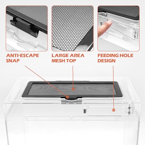 AZV Reptile Tank Starter Kit,8 Piece Escape Proof Hermit Crab Cage Small | All In One Lizard Terrarium,Multi-Vent Compatible Gecko Habitat,Clear PC Material Frog Enclosure,Easy-Clean Waterproof Base - size: Small(12*9*7IN)