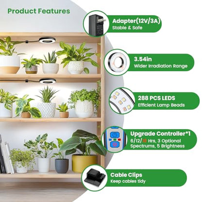 Wiaxulay Ceiling Grow Lights for Indoor Plants, 288 LED Full Spectrum 3.5in Halo Plant Grow Light, 12/3A Under Cabinet Grow Lamp with Auto Timer 6/12/16 Hrs, 3 Lighting Mode, 5 Brightness, Six Head - size: 3.5in-Six Head