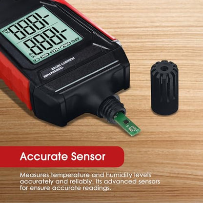 Humidity Temperature Meter, High Precision Digital Psychrometer HVAC with Ambient Temperature Handheld Hygrometer Moisture Meter w/Data Hold, Min/Max, 4 Digits Display Backlit for Outdoor Indoor Use