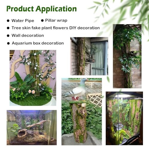 kathson Reptile Terrarium Cork Background,Bearded Dragon Tank Backdrop Wall Decor with Artificial Moss Reptiles Climbing Mat Habitat Cork Bark Decoration for Lizard Snake Gecko Chameleon(4 Pcs)