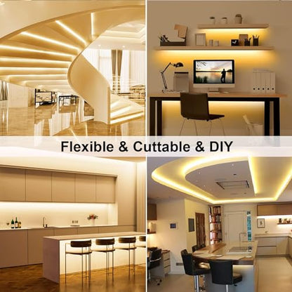 Water-Resistance IP65, 12V Waterproof Flexible LED Strip Light, 16.4ft/5m Cuttable LED Light Strips, 300 Units 3528 LEDs Lighting String, LED Tape(Warm White), Power Adapter not Included - color: 1*16.4ft 3528 Warm White
