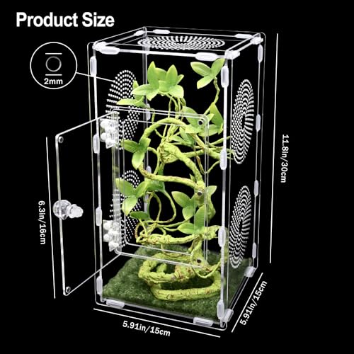 Large Jumping Spider Enclosure, Tarantula Enclosure with Front Opening Door, Spider Enclosure for mantises, Lizards, Frogs and Insects. (6x6x12 Inch, Assemble)