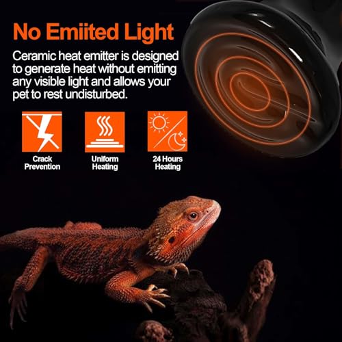 BNOSDM Reptile 100W Ceramic Heat Emitter,2 Pack Reptile Heat Lamp Bulbs,Ceramic Heat Lamp,Brooder Coop Heater for Amphibian Turtle Lizard Chicken - color: Pack of 2/Black, size: 100 Watts