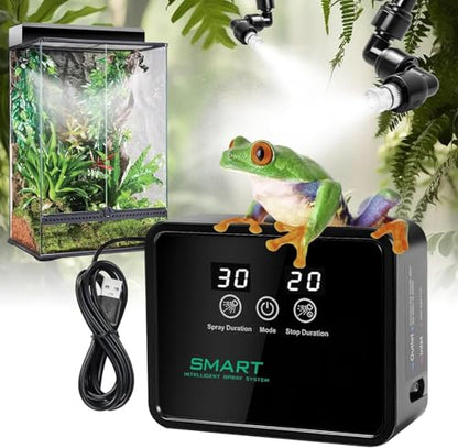 Automatic Reptile Mister Timer 360 Nozzle Terrarium Misting System (Black)