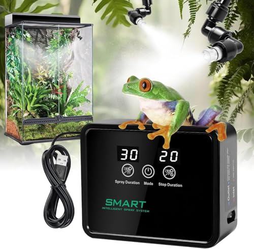 Reptile Humidifier Reptile Mister System with Timer & 360° Nozzles | Chameleons, Snakes, Frogs Misting for Terrarium, Auto Misting for Terrariums, Adjustable Nozzles & Quiet Operation - color: black