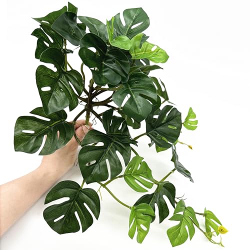Fake Plants Hanging Small Faux Potted Ivy Vine Artificial Monstera Mini Faux Tropical Plants Greenery for Bathroom Office Table Accessories Indoor Outdoor Decor Windowsill Shelf DIY Decoration 1 Pack - color: Monstera Plant - Green 1 Pcs