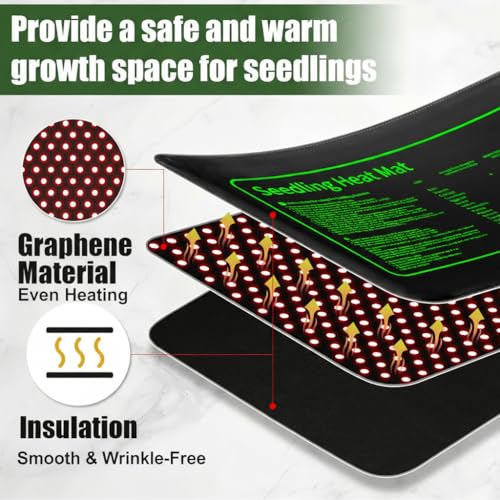 2 Pack Plant Heating Mat, 10”x20.5" Waterproof Seedling Heat Mat for Seed Starting Seeds Germination Plants, 18W Graphene Thick Reusable Heating Pads Fit For 1020 Seedling Trays, Ideal Gardening Gifts - size: 10×20"-2P