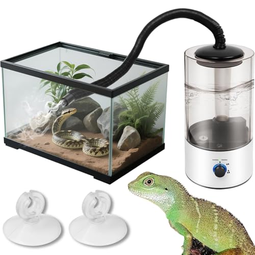 Reptile Mister & Reptile Humidifier 4L Large Tank with Adjustable Hose, Quiet Fogger for Terrarium Enclosure, Auto Shut-Off Cool Mist for Geckos Snakes Turtles Lizards (1 Pc)