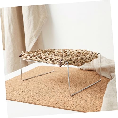 BESPORTBLE Bearded Dragon Lounger and Hammock with Metal Legs, Rectangular Seagrass Basking Platform Bed for Lizards, Leopard Gecko, Hermit Crabs, and Small Reptiles