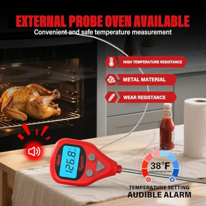AWLKIM Digital Meat Thermometer with Dual Probes, Wine Red - Instant Read Food Thermometer with 1m Leave-in Probe, Alarm, Backlit LCD, IP67 Waterproof & USB-C Rechargeable for Grilling, BBQ, Smoking