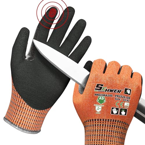 Schwer ProGuard Highest Level Cut Resistant Work Gloves PR3326 for Extreme Protection，ANSI A9 Cut Gloves with Reinforced Thumb, Non Slip, Breathable, Durable, Touch-screen, Orange 1 Pair XL - color: Orange, size: X-Large