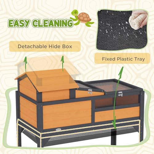 PawHut Tortoise Habitat with Adjustable Lamp Holder, 2 Layer Tortoise Enclosure with Storage Shelf, Removable Main House, Fixed Tray, Openable Lid, Yellow - color: Yellow