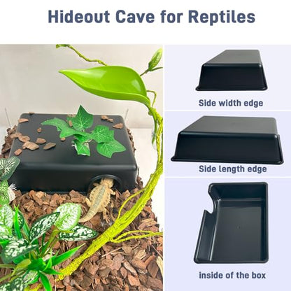 Humid Hideout Cave for Reptiles, Snake Hide for Ball Pythons, Gecko Hide, Leopard Geckos, Bearded Dragons,Compact Terrarium Decor with Easy-Clean Design (9.5"x6.7"x2.2" Large) - size: Large (1 Count)