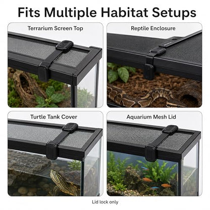 6 Pack Reptile Terrarium Lid Locks, Adhesive Screen Cover Clips for Snake, Gecko, Lizard and Turtle Enclosures, White - color: 6 Pcs White-Long